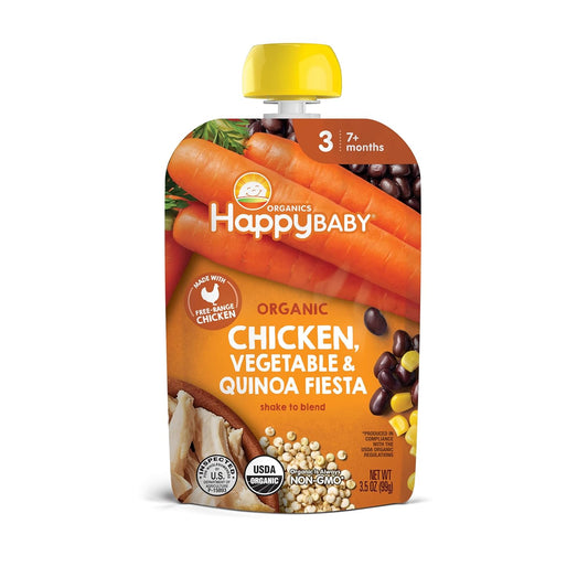 Happy Baby Organics Savory Blends Stage 3 Baby Food Puree, Free-Range Chicken, Garden Vegetables & Quinoa Fiesta, 3.5 Ounce (Pack of 16)