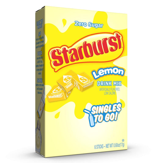 Starburst Singles To Go Powdered Drink Mix, Lemon, Sugar-Free Drink Powder, 6 Count (Pack Of 12)