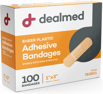 Dealmed Sheer Plastic Flexible Adhesive Bandages – 100 Count (1 Pack) Bandages With Non-Stick Pad, Latex Free, Wound Care For First Aid Kit, 1" X 3"