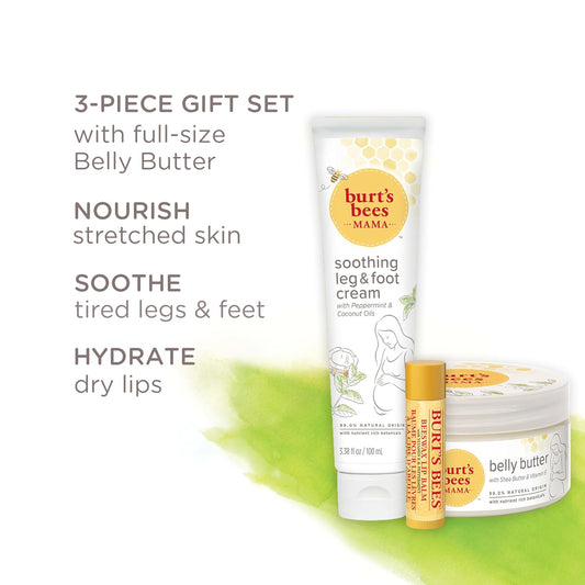 Burt's Bees Pregnancy Essentials Mothers Day Gifts Set, 3 Giftable Baby Shower Products & Must Have Baby Registry Items, Nourishing Skincare - Mama Belly Butter, Original Lip Balm, Leg & Foot Cream
