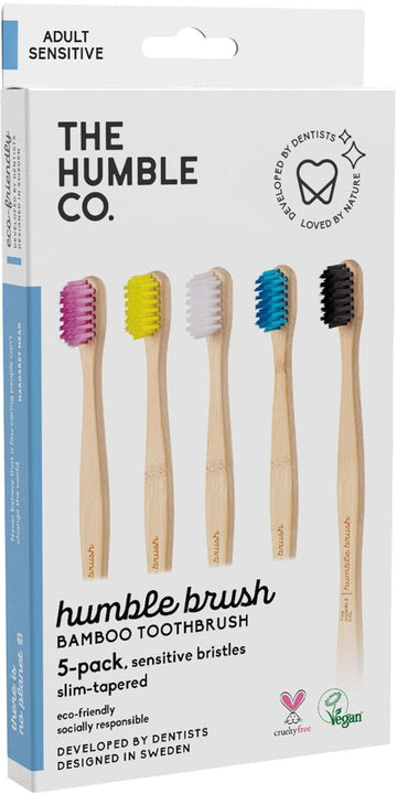 The Humble Co. Bamboo Toothbrush Family Pack (5-P) | Sensitive Bristles | Biodegradable, Eco-Friendly, Vegan For Your Everyday Oral Care, Dentist Approved