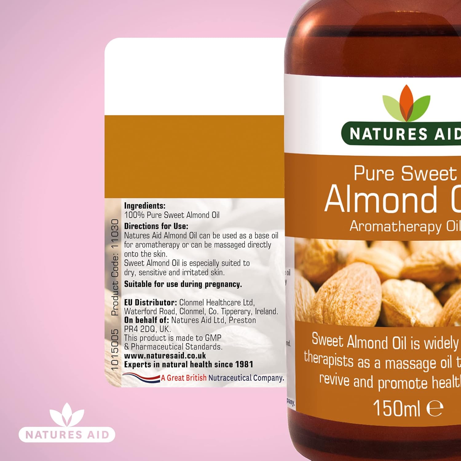 Natures Aid Almond Oil, Pure, Sweet Almond Oil, Massage Oil, Suited To Dry, Sensitive Skin, 150 Ml (Pack Of 5)