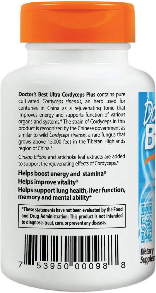 Doctor'S Best Ultra Cordyceps Plus, Non-Gmo, Vegan, Gluten & Soy Free, 60 Count