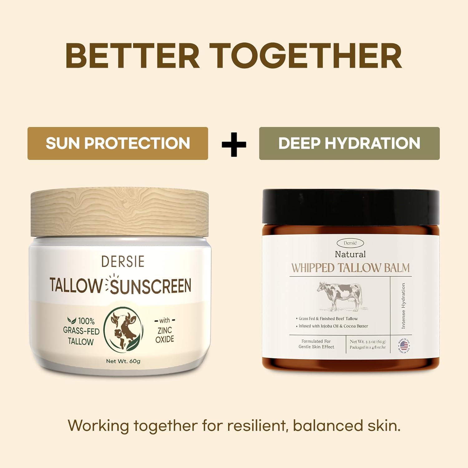Beef Tallow Sunscreen With Zinc Oxide: Tallow & Zinc Oxide Instant Sun Protection - Non Greasy Formula With Beeswax, Red Raspberry, Carrot Oil - Suitable For Dry And Sensitive Skin - Fresh Scent : Beauty & Personal Care