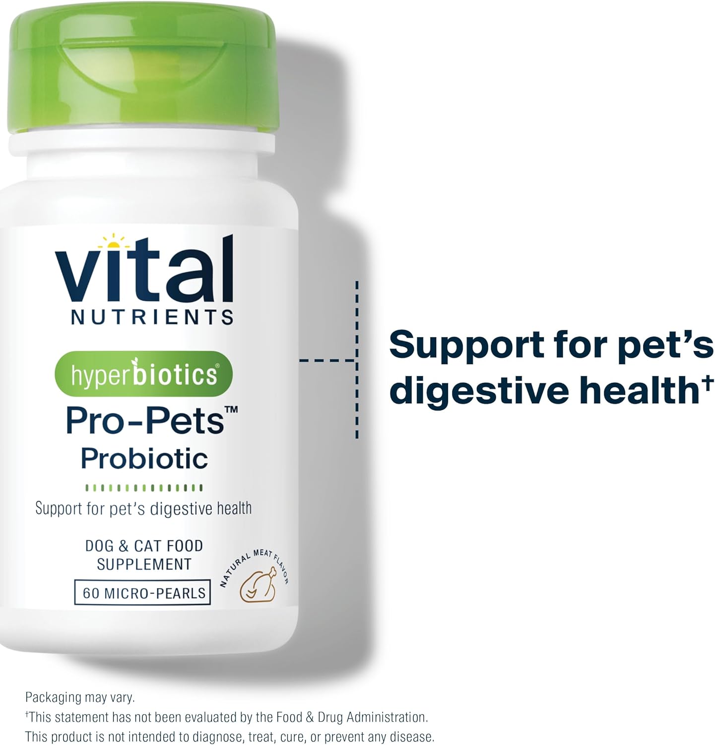 Vital Nutrients Pro Pets Probiotics For Dogs And Cats | Dog Probiotics For Digestive Health, Gut Health, Occasional Diarrhea* | Tasty Meat Flavor | Non-Gmo | Hyperbiotics | 60 Micro Tablets : Pet Supplies