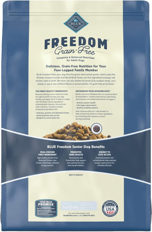 Blue Buffalo Freedom Grain Free Natural Senior Dry Dog Food, Chicken 11-lb