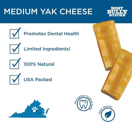 Best Bully Sticks Himalayan Yak Cheese For Dogs, Medium 4 Pack - Natural Yak Chews For Dogs - Lactose Free Odor Free - Long Lasting Dog Chews