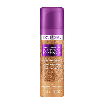 Covergirl Simply Ageless Skin Perfector Essence Foundation, 50 Medium-Tan, Tinted Skincare Makeup Hybrid, Sheer Tint, Radiant Finish, Glowy Finish, Vegan Formula, 1.0Oz
