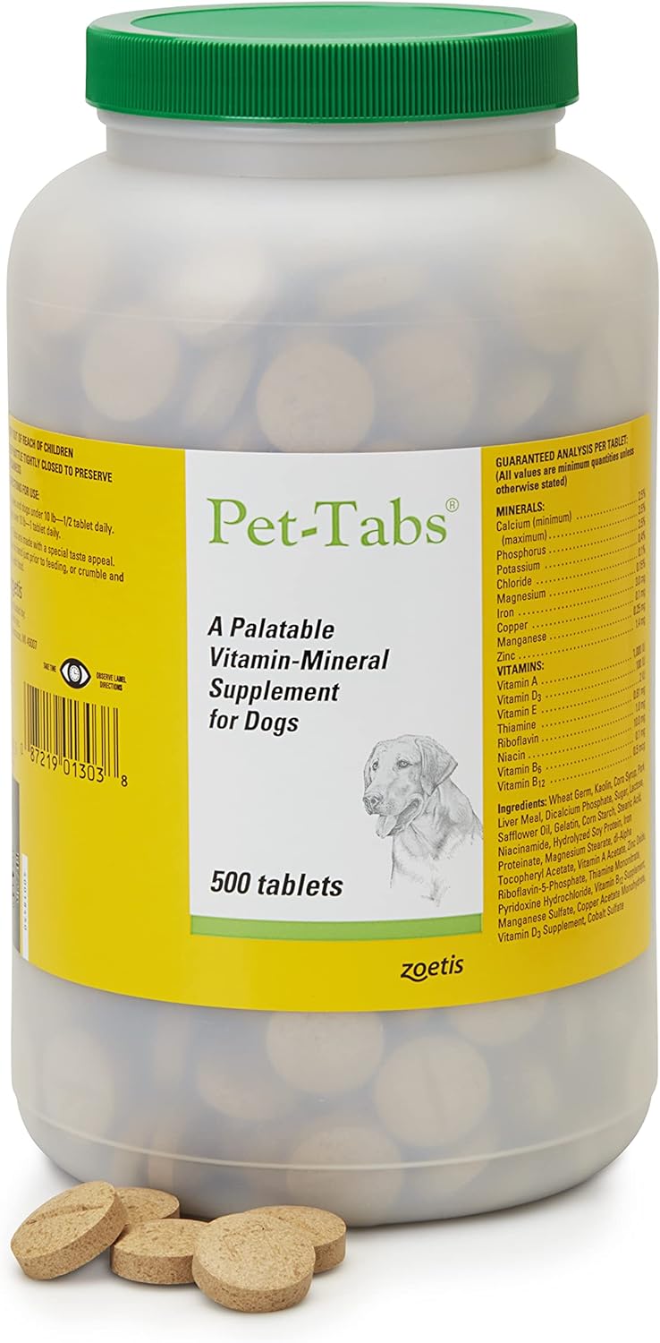 Pet-Tabs Multivitamin and Mineral Supplement for Dogs with Special Nutritional Needs, Chewable Tablet, 500 Count Bottle for Multi-Dog Household