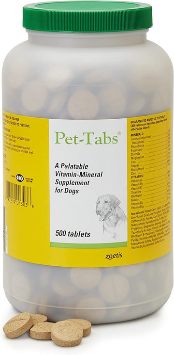 Pet-Tabs Multivitamin and Mineral Supplement for Dogs with Special Nutritional Needs, Chewable Tablet, 500 Count Bottle for Multi-Dog Household