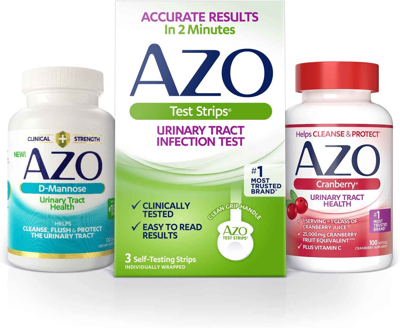 Azo Cranberry Softgels (100 Count) +Urinary Tract Infection (Uti) Test Strips (3 Count) + D-Mannose For Urinary Tract Health (120 Count)