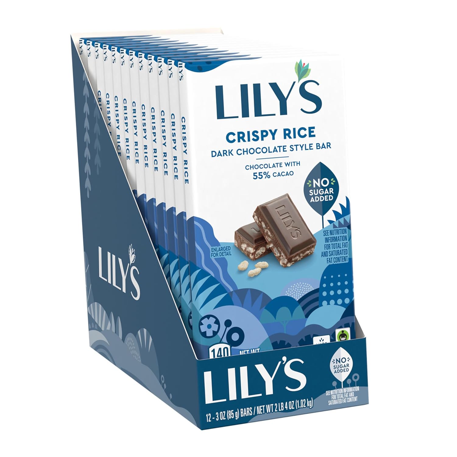 Lily'S Crispy Rice Dark Chocolate Style No Sugar Added, Sweets Bars, 3 Oz (12 Count)