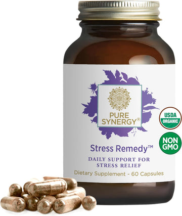 Pure Synergy Stress Remedy | Stress Relief Supplement With Ashwagandha | Organic Adaptogen Support From Rhodiola, Lemon Balm, And Holy Basil | For Stress, Adrenal Health, And Mood (60 Capsules)