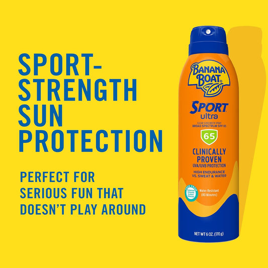 Banana Boat Sport Ultra Spf 65 Sunscreen Spray, 6Oz | Banana Boat Sunscreen Spray Spf 65, Oxybenzone Free Sunscreen, High Spf Sunscreen, Spray On Sunscreen, Water Resistant Sunscreen, 6Oz