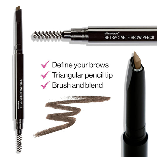 Wet N Wild Ultimate Eyebrow Retractable Definer Pencil, Medium Brown, Dual-Sided Brow Brush, Fine Tip, Shapes, Defines, Fills Brow Makeup