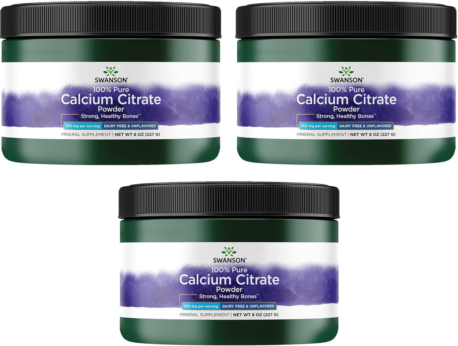 Swanson 100% Pure And Dairy-Free Calcium Citrate Powder 8 Ounce (227 G) Pwdr (3 Pack)