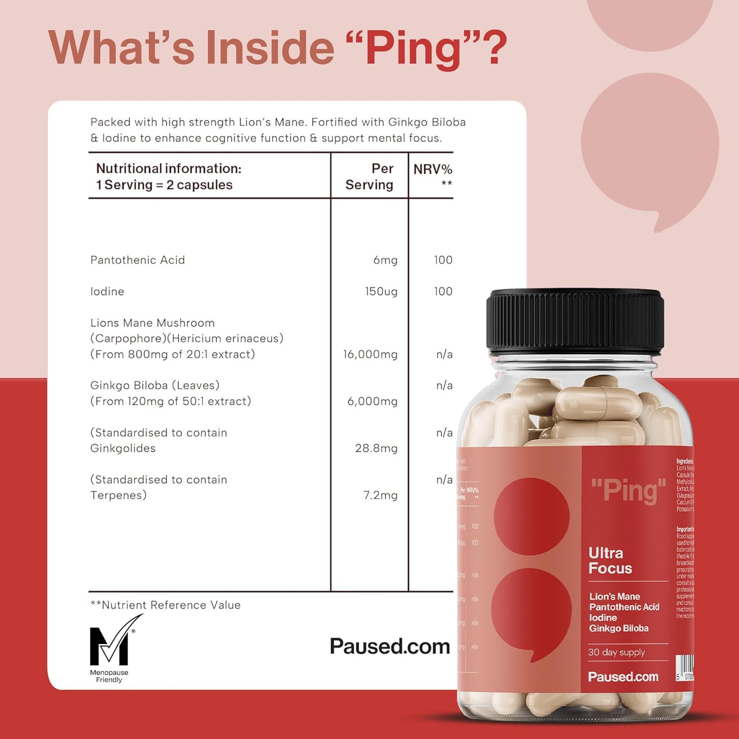 Paused Ultra Focus, Mind & Memory Supplement - 60 Capsules | 1 Month Supply Cognitive Enhancer with Lion's Mane & Iodine | Boosts Energy, Improves Mood & Mental Performance | Vegan & Gluten-Free | UK : Amazon.co.uk: Health & Personal Care