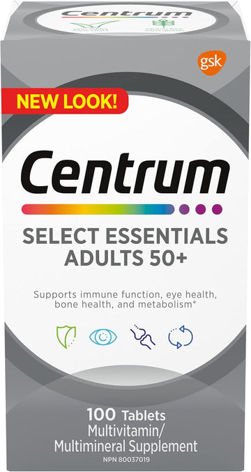 Centrum Select Essentials, Complete Multivitamin & Mineral Supplement, Adults 50+, 100 Tablets