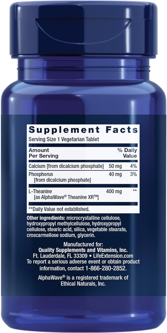 Life Extension Theanine XR Stress Relief – Stay Calm in The Face of Daytime Stress – Gluten-Free – Non-GMO – Vegetarian – 30 Vegetarian Tablets