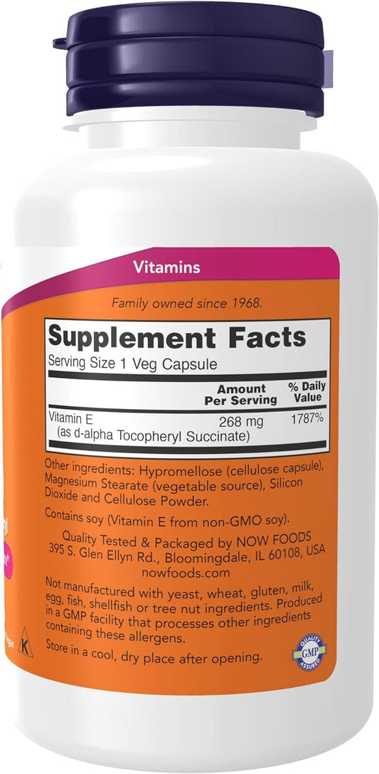 NOW Supplements, Vitamin E-400 IU D-Alpha Tocopheryl, Dry, Antioxidant Protection*, 100 Veg Capsules