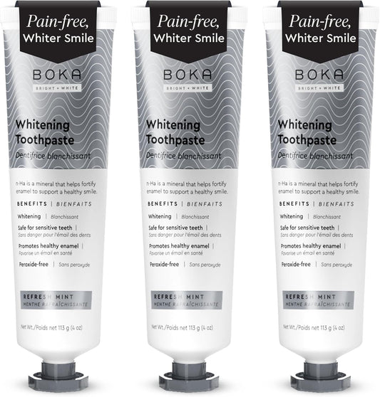 New! Boka Fluoride Free Toothpaste - Nano Hydroxyapatite, Remineralizing, Sensitive Teeth, Whitening - Dentist Recommended For Adult, Kids Oral Care - Refresh Mint Flavor, 4 Fl Oz 3Pk