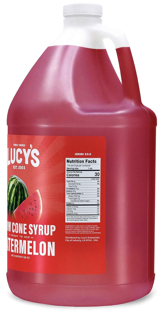 Lucy'S Family Owned - Shaved Ice Snow Cone Syrup, Watermelon - 1 Gallon (128Oz.)