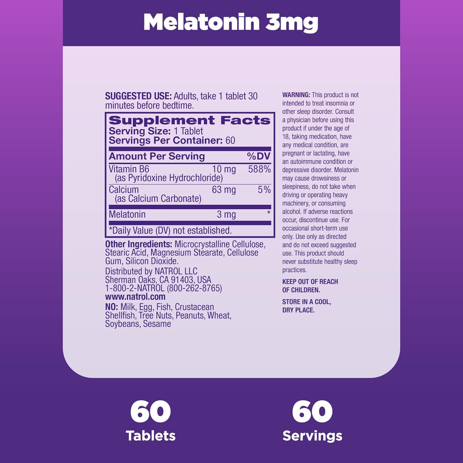 Natrol Melatonin 3 mg, Dietary Supplement for Restful Sleep, Sleep Supplements for Adults, 60 Melatonin Tablets, 60 Day Supply : Health & Household