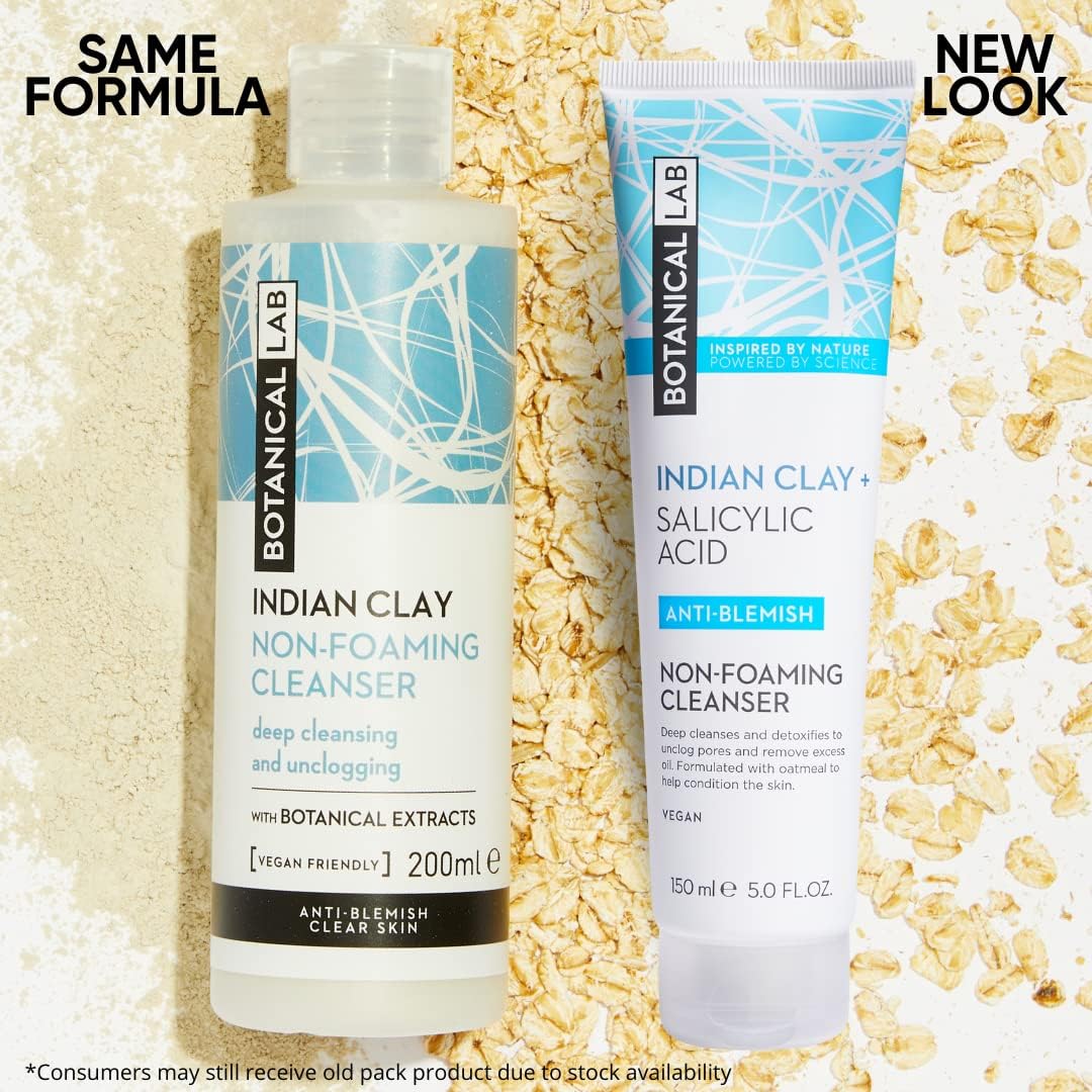 Botanical Lab Indian Bentonite Clay Non-Foaming Cleanser 150ml, Salicylic Acid, Deep Cleanse Skin by Removing Excess Oil, Dirt & Makeup, Sunflower Seed Oil & Oatmeal : Amazon.co.uk: Beauty