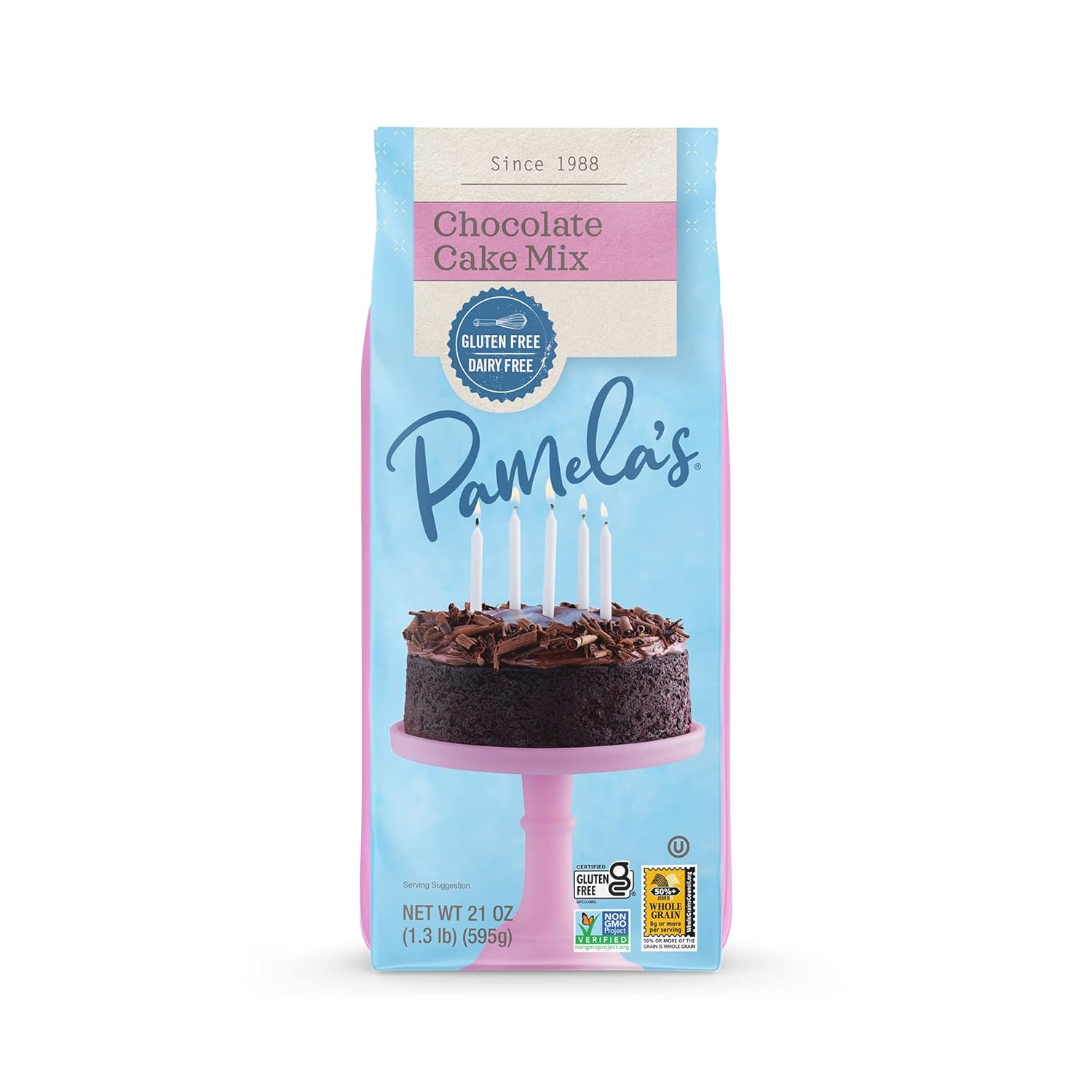 Pamela's Gluten Free Chocolate Cake Mix, Dairy Free, Kosher, 21-Ounce Bag (Pack of 6)