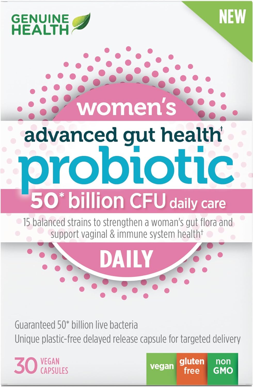 Genuine Health Women'S Daily Probiotic, Helps Promote Healthy Digestion, Gut Health & Vaginal & Skin Health, Multi-Strain Formula, 30 Capsules