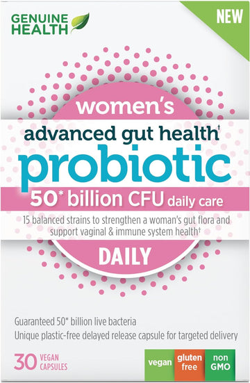 Genuine Health Women'S Daily Probiotic, Helps Promote Healthy Digestion, Gut Health & Vaginal & Skin Health, Multi-Strain Formula, 30 Capsules