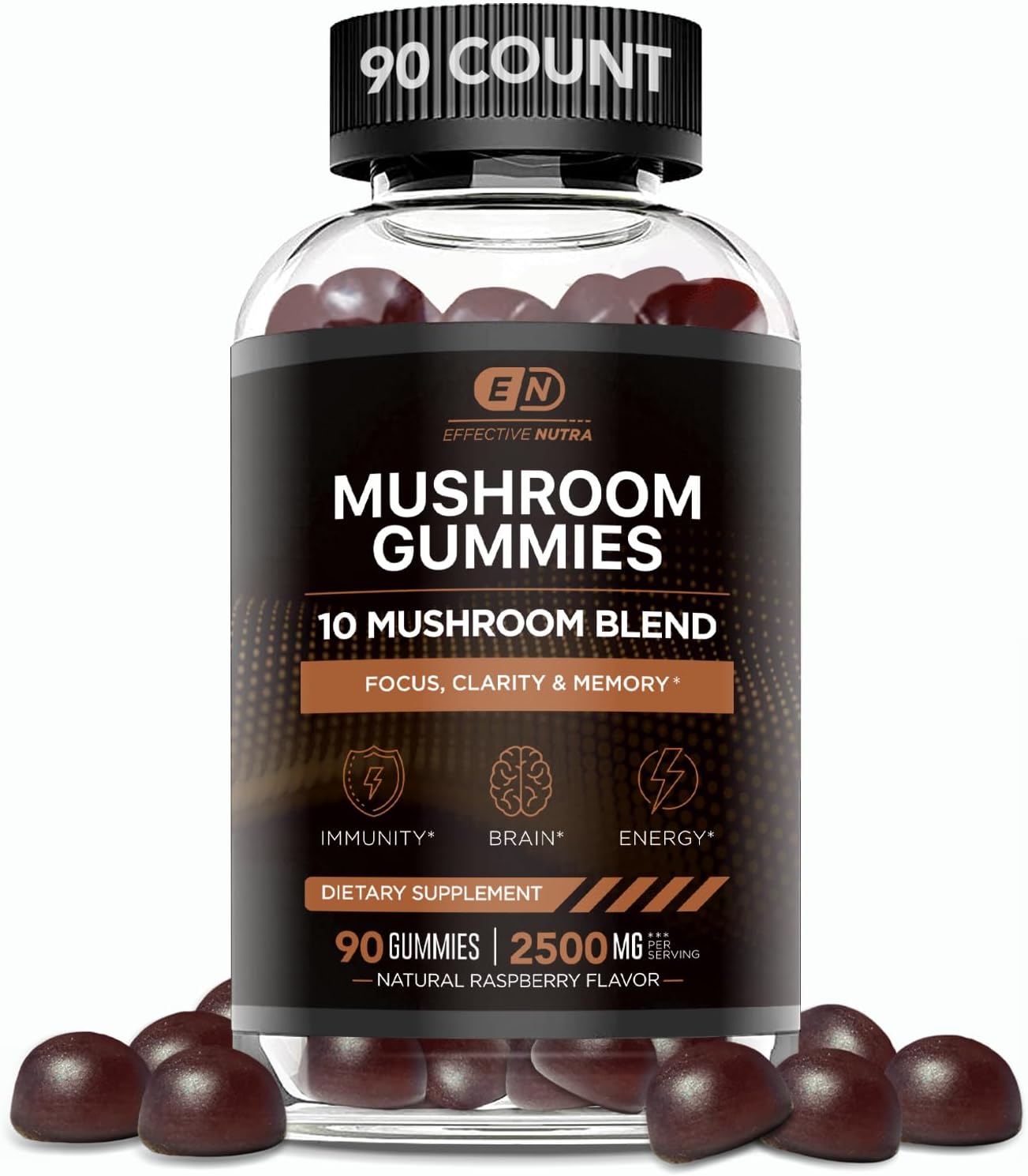 Mushroom Gummies 10 Blend - Mushroom Complex 2500Mg - Brain Booster, Immune Support, Energy - Mushroom Supplement For Men & Women (90Ct)