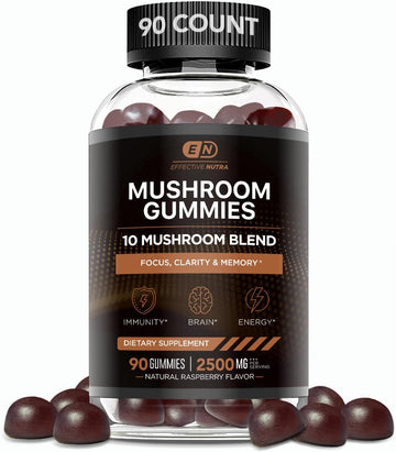 Mushroom Gummies 10 Blend - Mushroom Complex 2500Mg - Brain Booster, Immune Support, Energy - Mushroom Supplement For Men & Women (90Ct)