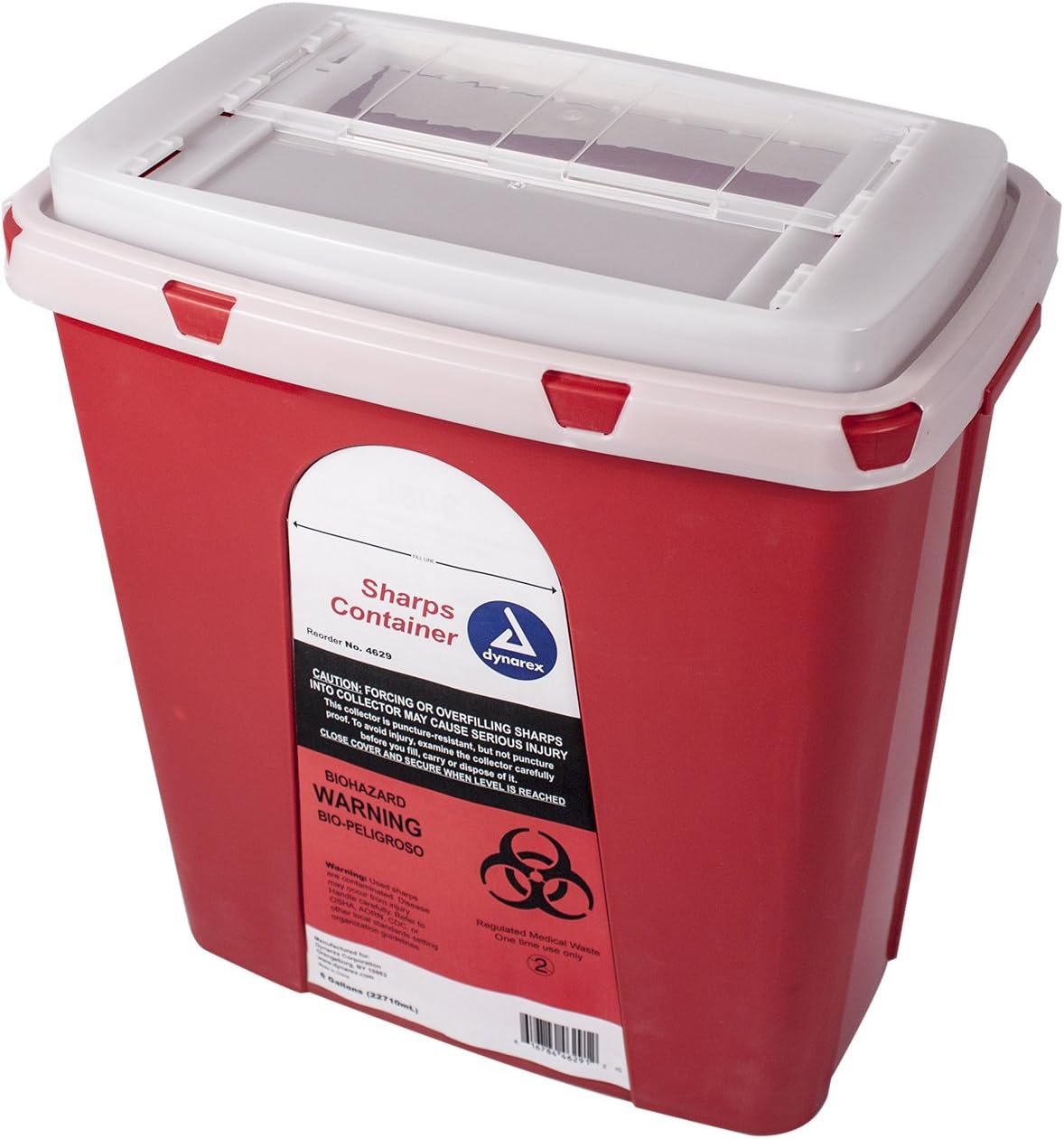 Dynarex Sharps Container, Provides a Safe Disposal of Medical Waste and Needles, Non-Sterile & Latex-Free, 6 Gallons, Made with Thermoplastic, Red with a Transparent Lid, 1 Sharps Container : Health & Household