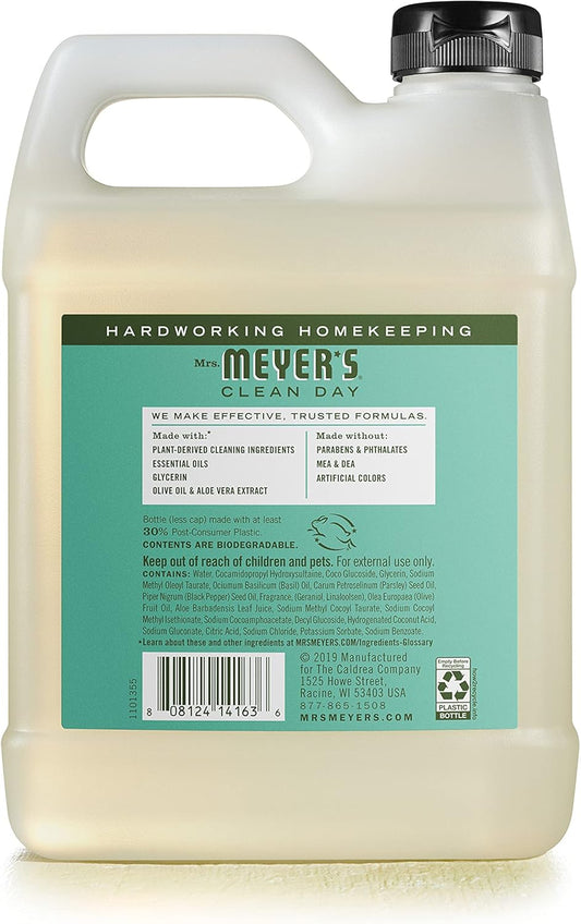 Mrs. Meyer'S Clean Day Hand Soap Refill, Made With Essential Oils, Biodegradable Formula, Basil, 33 Fl. Oz - Pack Of 2