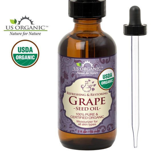 US Organic Grape Seed Oil, USDA Certified Organic, 100% Pure & Natural, Cold Pressed Virgin, Unrefined, in Amber Glass Bottle w/Glass Eye dropper for Easy Application (2 oz (56 ml))