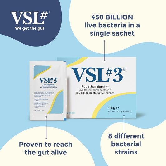 Vsl#3 High-Concentration Probiotic Supplement (10 Sachets) For Gut Health - 450 Billion Live Bacteria Across 8 Diverse Strains - Proven To Reach The Gut Alive & Trusted By Nhs Healthcare Professionals