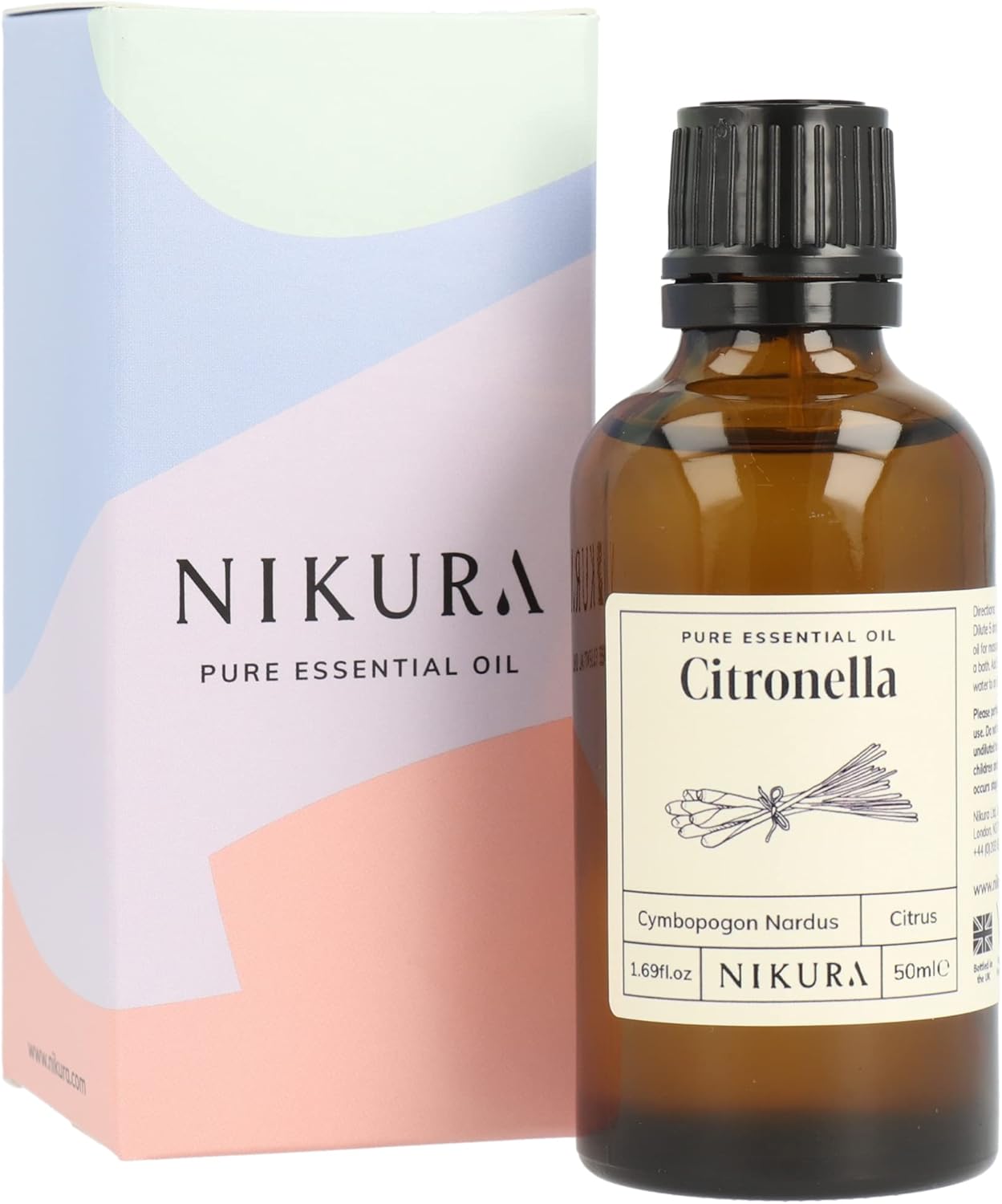 Nikura Citronella Essential Oil - 50Ml | Great For Candle Making, Wax Melts, Aromatherapy Oil, Natural Soap Making | Cleaning Supplies | 100% Pure Natural Oils | Vegan