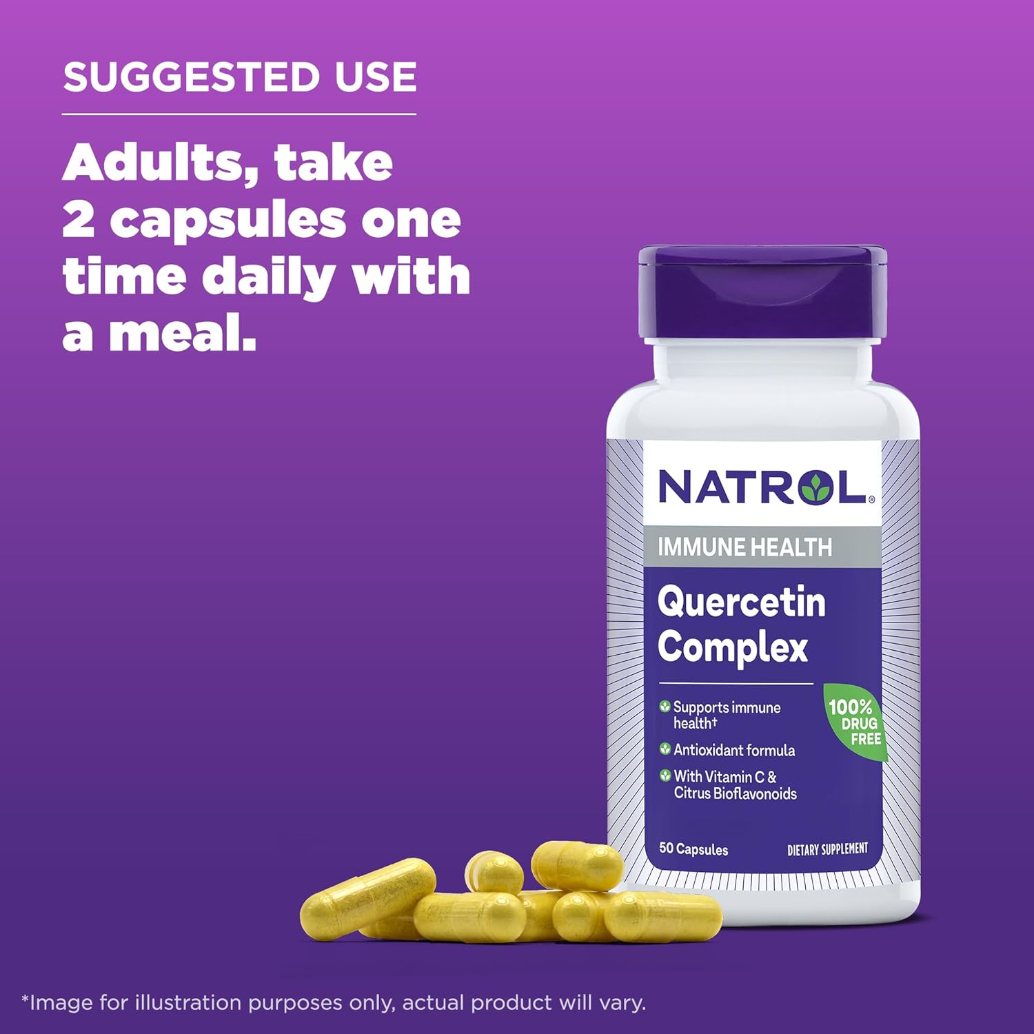 Natrol Quercetin Complex, Dietary Supplement for Immune Health, Quercetin Supplements with Vitamin C and Citrus Bioflavonoids, 50 Capsules, Up to a 25 Day Supply : Health & Household