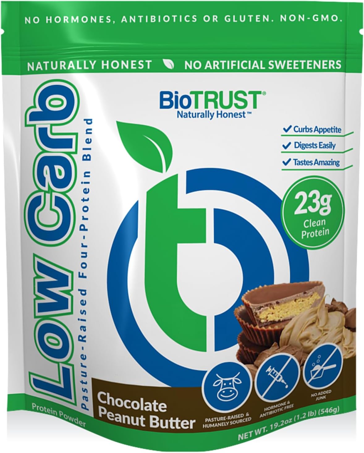 Biotrust Low Carb Protein Powder – Delicious Whey & Casein Blend From Grass-Fed Hormone Free Cows – Non Gmo, Gluten Free (Chocolate Peanut Butter)