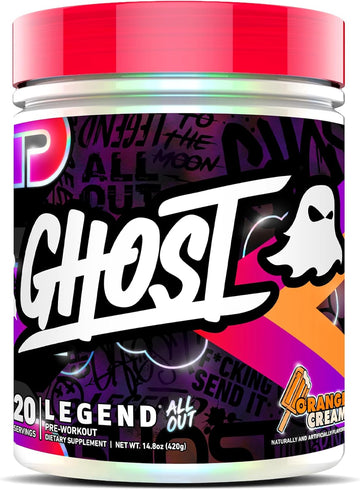 Ghost Legend All Out Pre-Workout Powder, Orange Cream - 20 Servings - Pre-Workout Supplement For Men & Women - Energy & Pumps - Caffeine, L-Citrulline, & Beta Alanine Blend - Sugar Free