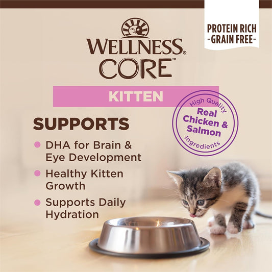 Wellness Core Kitten Recipe, Natural Grain Free Canned Wet Kitten Food, Chicken & Salmon Pate Recipe, 3 Ounce Can (Pack Of 12)