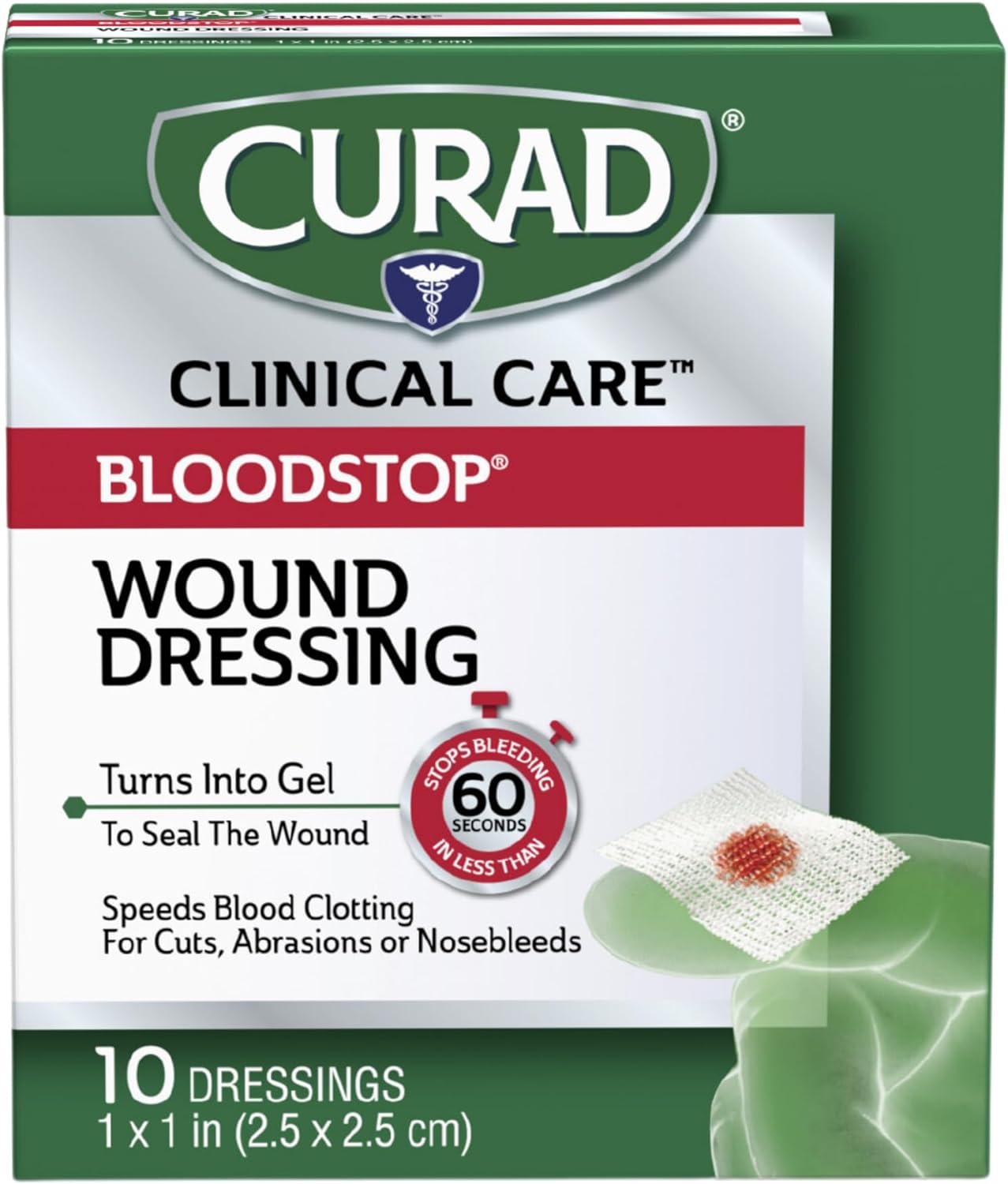 Curad Cur0055Rbh Bloodstop Hemostatic Gauze, Helps Stop Bleeding Quickly, 1" X 1" Size, Pack Of 10