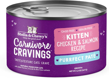 Stella & Chewy'S Carnivore Cravings Purrfect Pate Cans – Grain Free, Protein Rich Wet Cat Food – Cage-Free Chicken & Salmon Kitten Recipe – (5.2 Ounce Cans, Case Of 24)