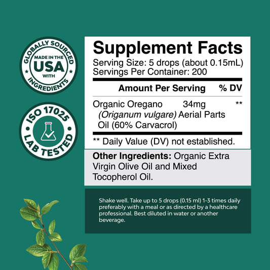 Oregano Oil Organic Liquid Drops for Adults and Kids - Super Concentrated USDA Organic Oil of Oregano Drops for Immune Support and Digestive Health - Vegan Non GMO 100% Pure