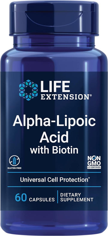 Life Extension Alpha-Lipoic Acid with Biotin, for Cell Protection, Universal antioxidant for Liver & Nerve Health, Gluten-Free, Non-GMO, 60 Capsules