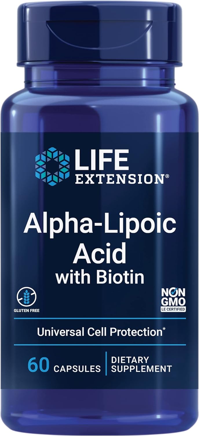 Life Extension Alpha-Lipoic Acid With Biotin, For Cell Protection, Universal Antioxidant For Liver & Nerve Health, Gluten-Free, Non-Gmo, 60 Capsules