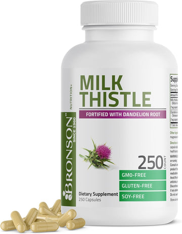 Bronson Milk Thistle Silymarin Marianum & Dandelion Root Liver Health Support, Antioxidant Support, Detox, 250 Capsules