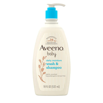 Aveeno Baby Daily Moisture Gentle Body Wash & Shampoo With Oat Extract, 2-In-1 Baby Bath Wash & Hair Shampoo, Tear- & Paraben-Free For Hair & Sensitive Skin, Lightly Scented, 18 Fl. Oz