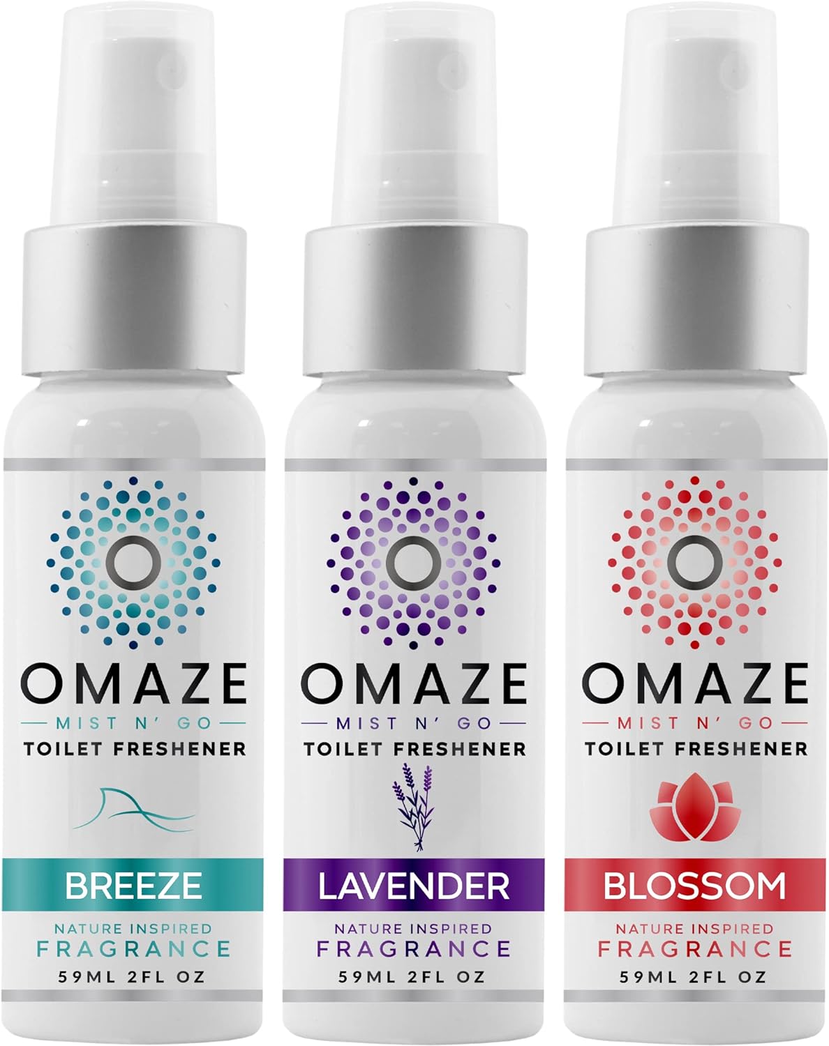 Mist N Go Toilet Freshener | Breeze, Lavender, Blossom Scent 2 Fl Oz | Odor Neutralizer for Toilets